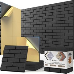 12Pack Acoustic Panels, Self-Adhesive 3D Brick Pattern 12″×12″-Brick, Black