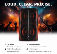 proreck Powered PA Bluetooth Speaker 1500W 15-Inch 3-Channel DSP DJ Live Speaker