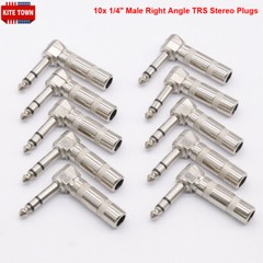 10x 1/4″ Male Right Angle TRS Stereo Audio Cable Plugs 6.35mm Connector Adapter
