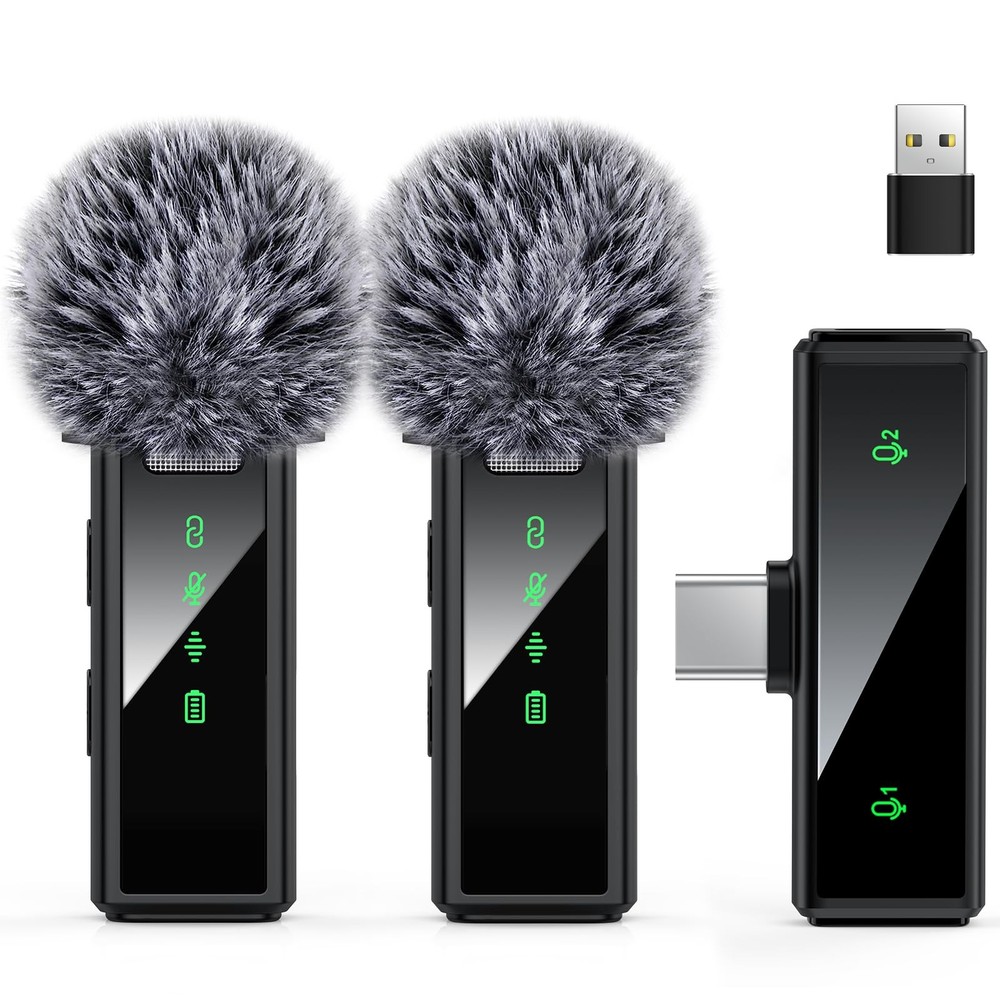 USB C Wireless Lavalier Microphone for Android, PC, Laptop, iPhone 15/16, USB…