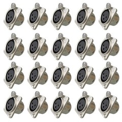 20x XLR 3Pin Female Panel Mount Chassis Connector, Nickel plated Matel housing