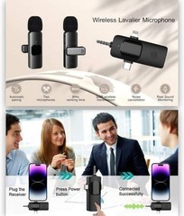 3 in 1 Wireless Lavalier Microphones for 2.5 x 1.5 x 0.8 inches, Black