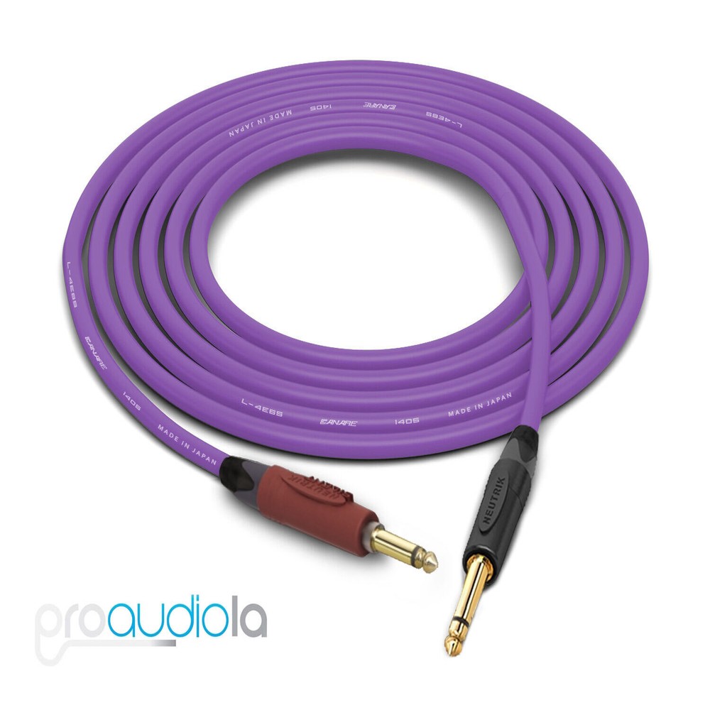 Canare Quad L-4E6S Instrument Cable | Silent 1/4″ TS to 1/4″ TS | Purple 30 Ft