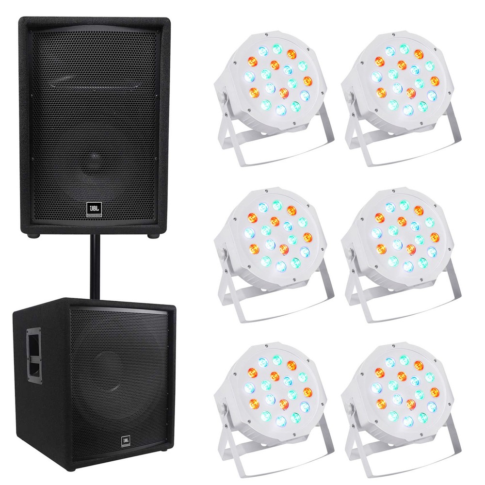 JBL JRX212 1000 Watt 12″ 2-Way DJ P/A Speaker+18″ 1400w Sub+(6) Par Wash Lights