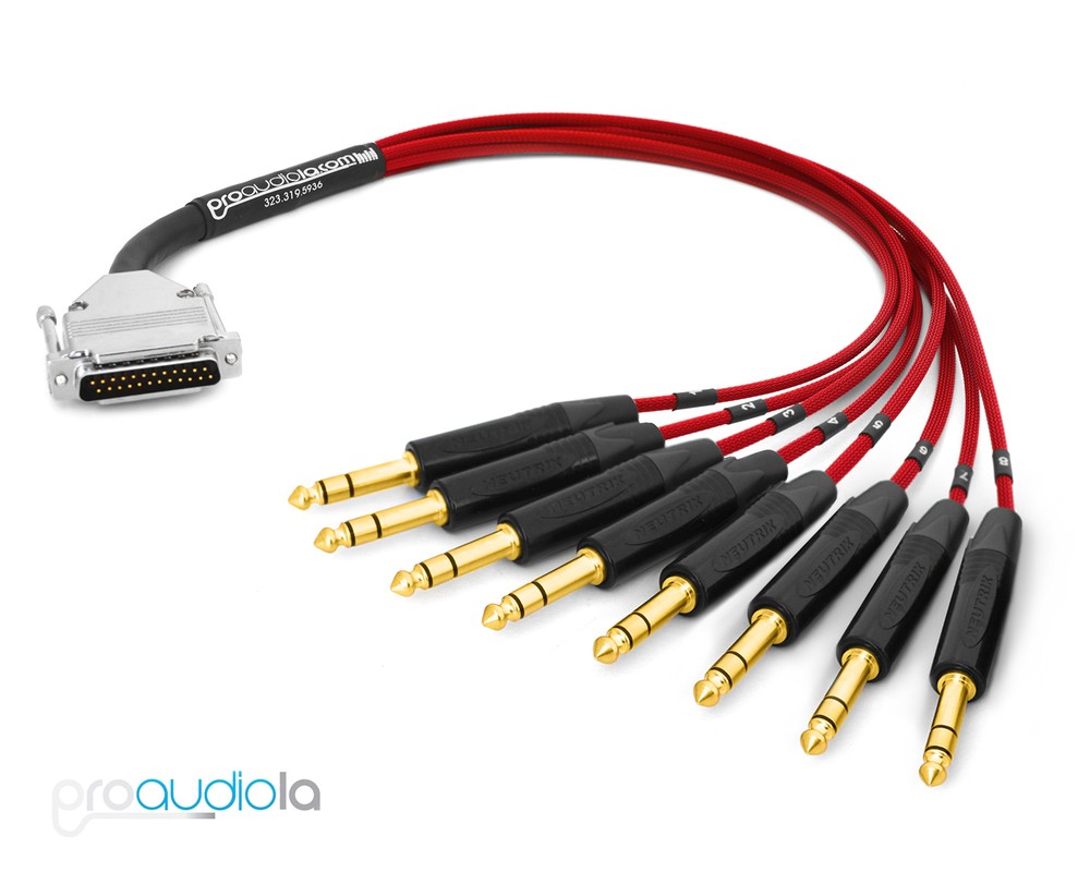 Premium Mogami 2932 DB25 DSUB to Neutrik Gold 1/4″ TRS 8 Ch. Snake | Red 40 ft.