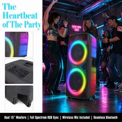 Dual 15″ Transparent Shell Bluetooth Party Speaker W/ LED Light Portable Trolley
