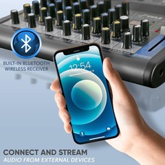 Pyle 6-Channel Professional Audio Mixer- USB, Bluetooth, 48V Phantom Power
