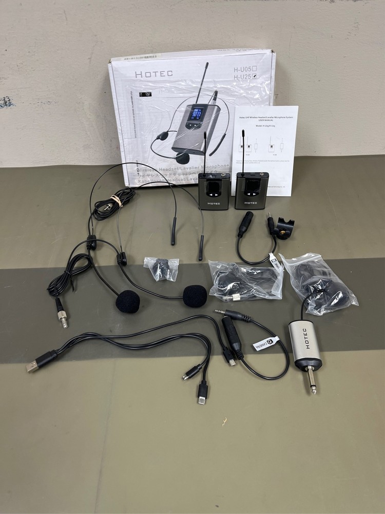 Hotec Wireless System with Dual Headset Microphones/Lavalier Lapel Mics and Body