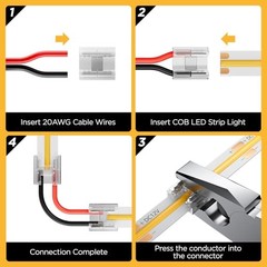 20 Pack COB 0.31in(8mm) 2 pin Transparent Connector, 6.6FT(200cm) Long 20AWG