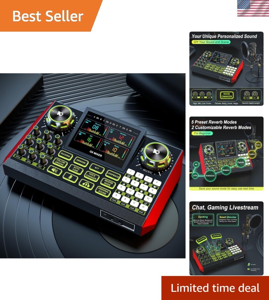 Professional Sound Mixer with Voice Changer & Reverb for Creators – 3.5/6.35mm