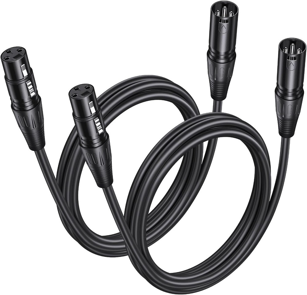 2 Pack Premium XLR Cable – 6ft, Male to Female Microphone 6 Feet, Black
