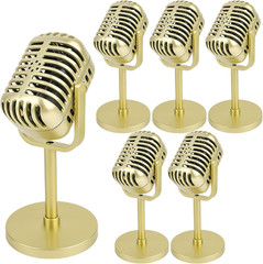 6 Pack Retro Style Microphone Prop Gold Fake Microphone Model with Stand
