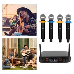 Wireless Microphone System Four Handheld Mics Set 65.62ft Practical Receiver