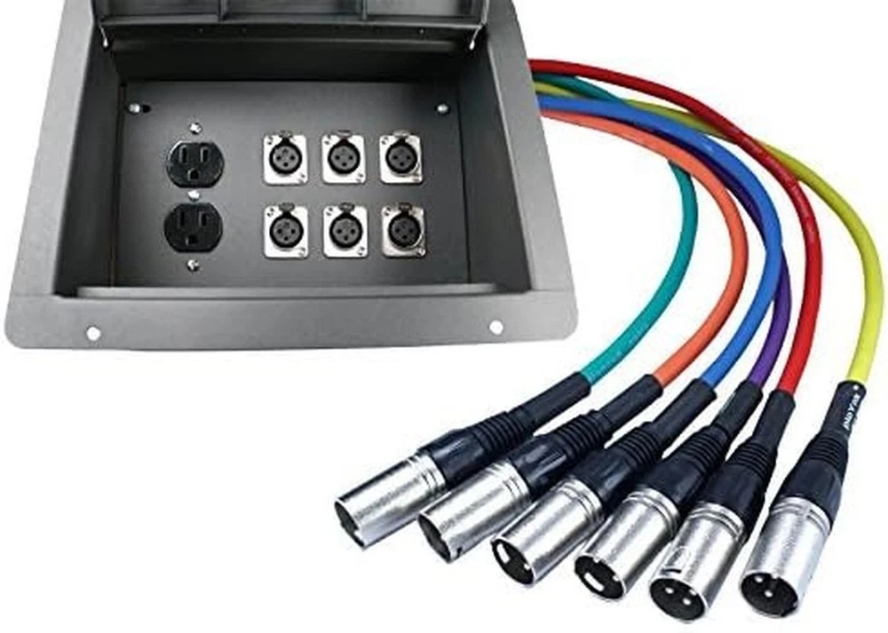Pro Audio Stage Recessed Floor Box with 110V Electric and XLR Connections (6 XLR
