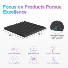 12 Pack 12x12x1 Inch Self Adhesive Acoustic Panels Soundproof Foam Panels