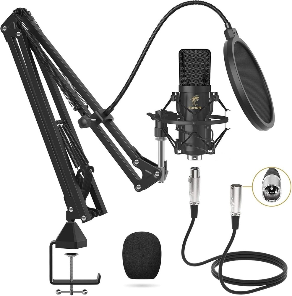 XLR Condenser Microphone, Professional Cardioid Studio Mic Kit with T20 Boom