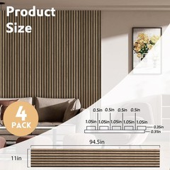 RITOLLO 4-Piece Wood Slat Panels for Wall 94.5×11 (4 PCS), Natural Walnut