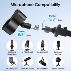 Microphone Desk Stand 360° Rotatable Mic Boom Arm with 3/8“ to 5/8“ Adapter