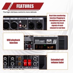 Pro 8 Channel Mixer w/Power Amplifier 1000W w/Bluetooth Sound Package Powertable