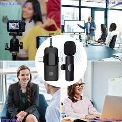 3 in 1 Wireless Lavalier Microphones for 2.5 x 1.5 x 0.8 inches, Black