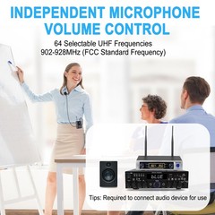 UHF Wireless Microphone System with Dual Lapel/Lavalier and Headset Microphones