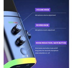 USB/XLR Desktop Dynamic Microphone with RGB Light, Noise Reduction & Mute Button