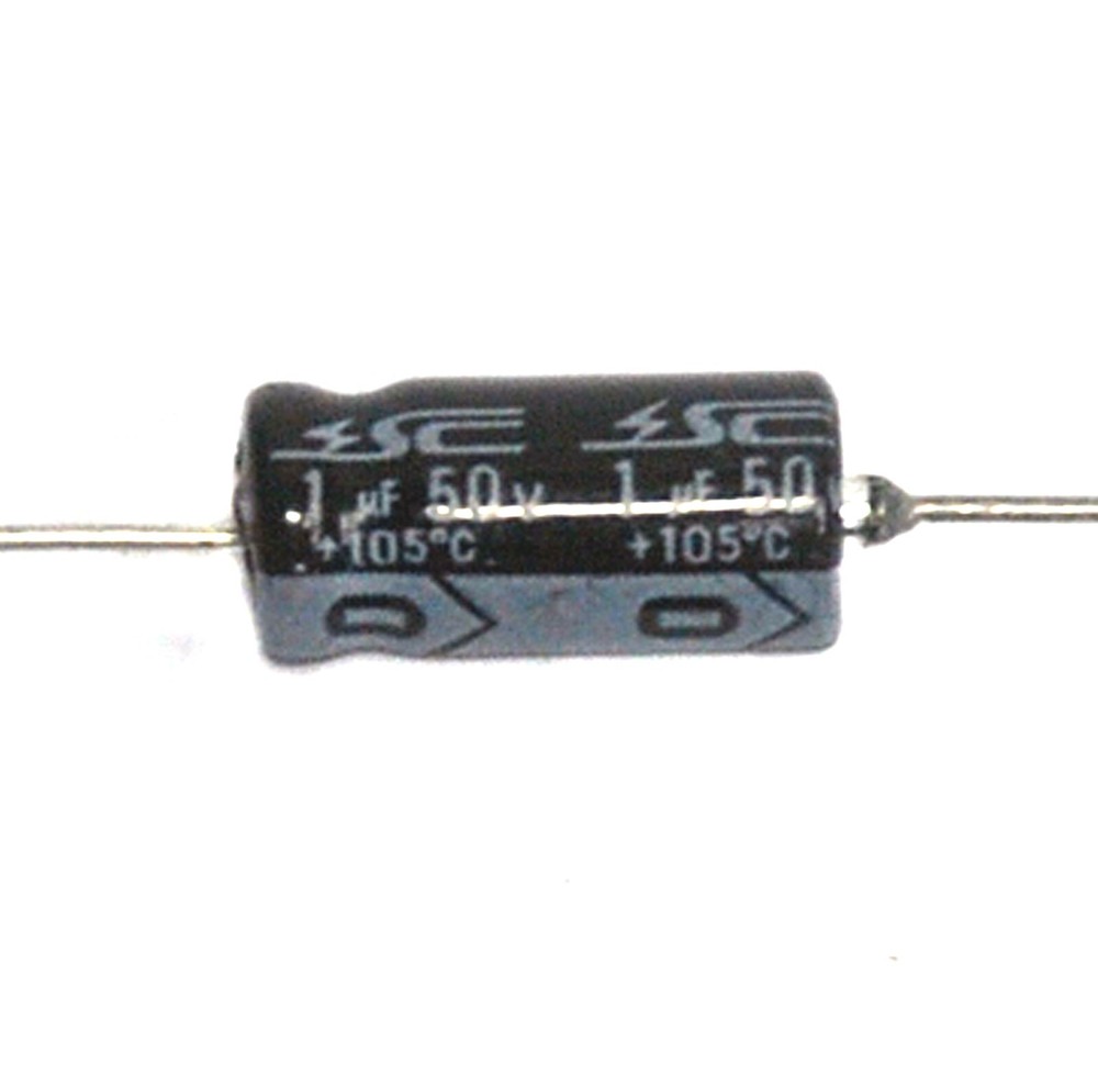 50pc Electrolytic Capacitor GHA 1uF 50V 105℃ 2000hrs φ6x13mm Axial RoHS SC