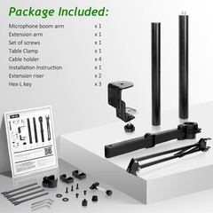 Frgyee Mic Boom Arm, Adjustable Height Overhead Microphone 31.5 inches, Black
