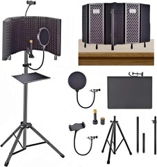 SYLPHID Microphone Isolation Shield with Pop Filter & Stand and Phone Clip, Fold