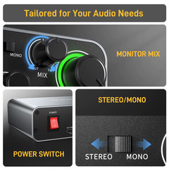 -PS22 USB Audio Interface for PC,60dB Pro-Preamp, 24bit 192kHz,Dual USB Interfac