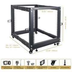 Sound Town 4-Post 12U Open Frame Server Rack with Adjustable Depth ST4POF-A12U