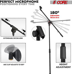 TWO Telescoping Mic Stands Stands W Extending Telescoping Boom BLACK