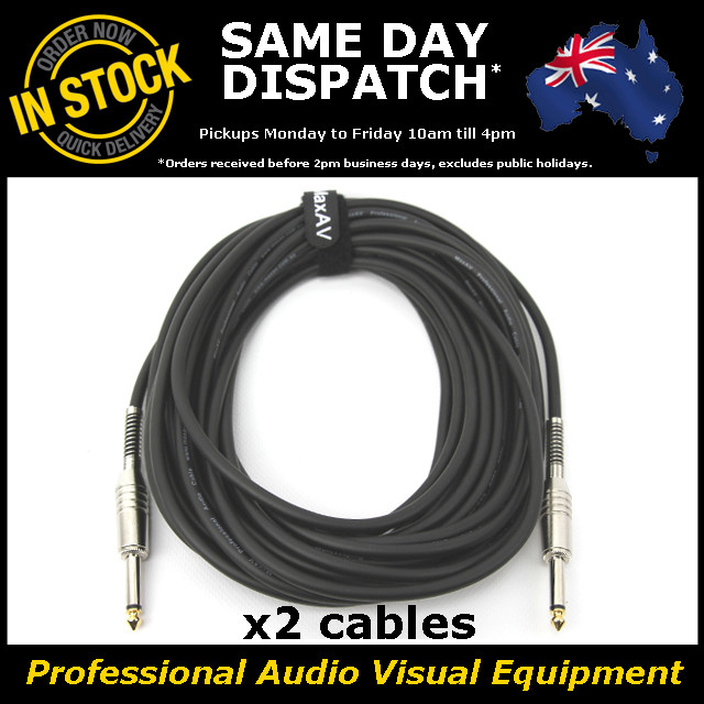 2x 10M Electric Guitar Cable Cord Noiseless 1/4″ Jack Instrument Lead 10 Metre