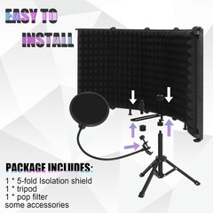Foldable Studio Recording Microphone Isolation Shield with Pop Filter 5 Panels