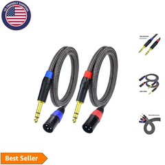 Professional 6.6FT TRS to XLR Male Audiocables – 2-Pack with Color Codes
