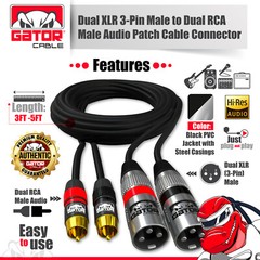 Dual 2-XLR Male to Dual 2-RCA Male Cable Patch Splitter Shielded Audio Stereo