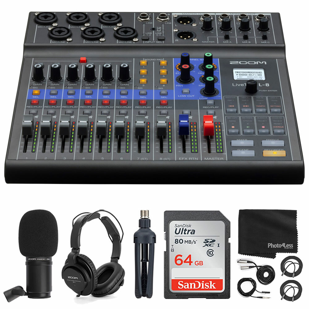 Zoom LiveTrak L-8 Portable 8-Channel Digital Mixer and Multitrack Recorder + Z
