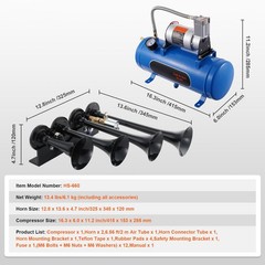 4 Trumpet Air Horn Kit, 150dB Train Horns for Trucks, 12V 120 psi Compressor 1.6