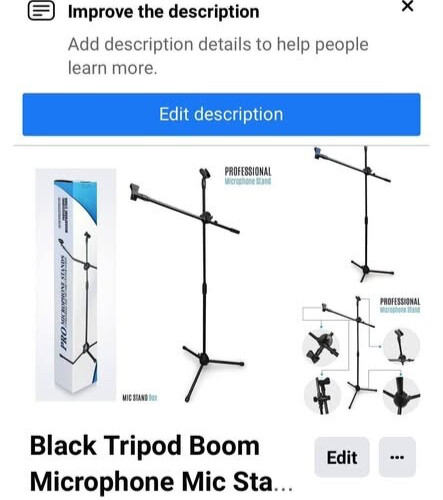 Heavy-Duty Tripod Microphone Stand, Adjustable Boom with 2 Mic Clips new in box