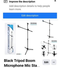Heavy-Duty Tripod Microphone Stand, Adjustable Boom with 2 Mic Clips new in box