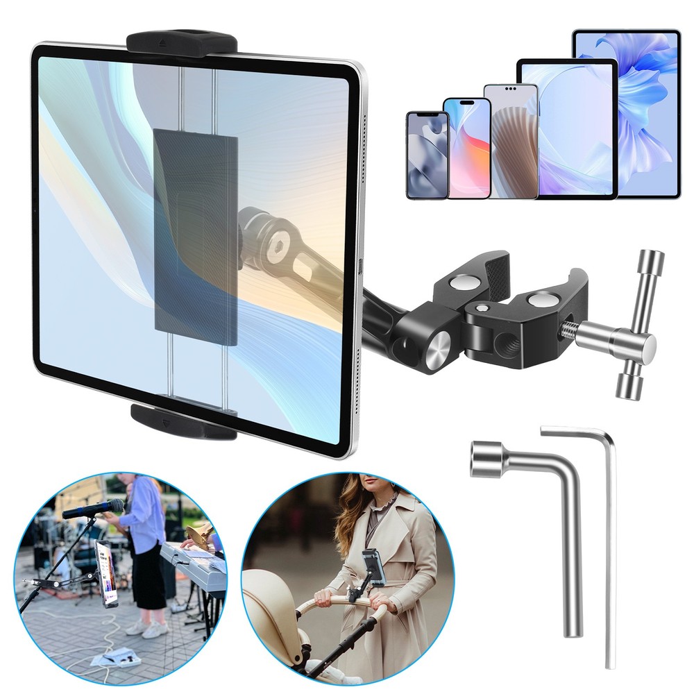 Music Microphone Stand Holder Mount for 4.7-12.9″ Tablet iPad Phone Samsung Tab