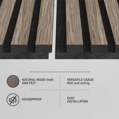 *New*Artika Sonolok Sound Absorbing Slatted Panel Kit Walnut Black – 15.5 sq.ft.