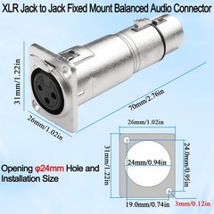 3Pin XLR Female To Female Panel Mount Mic Adapter 5cm Cable Silver Speaker