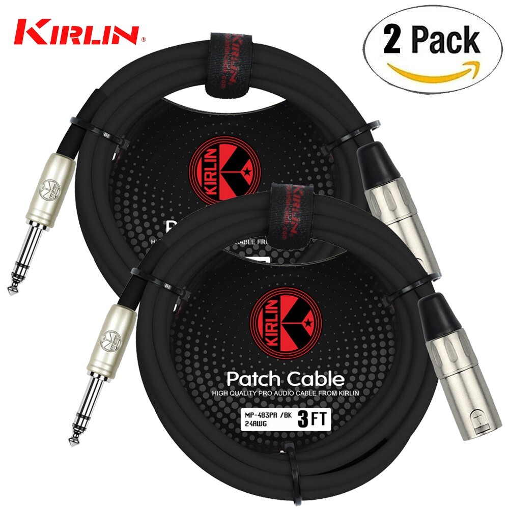 2-PACK Kirlin 3FT XLR 3-Pin Male to 1/4″ TRS Male Patch Cable OFC Conductors