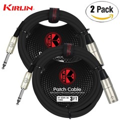 2-PACK Kirlin 3FT XLR 3-Pin Male to 1/4″ TRS Male Patch Cable OFC Conductors