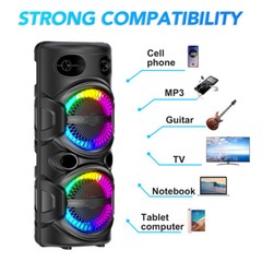3000W Portable Bluetooth Speaker Dual 8″ Subwoofer Party Heavy Bass Sound System
