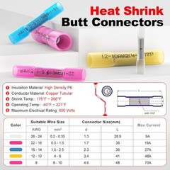 AIRIC Heat Shrink Butt Connectors 22-16 AWG, 22-16AWG 100pcs, Red / AWG