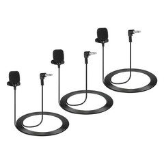 Lavalier Lapel Mic 3.5mm Elbow Mono 1.2m Wired Omnidirectional Mic Pack of 3