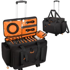 Rolling DJ Cable Bag Laptop Mic Pocket Dividers Orange Gig