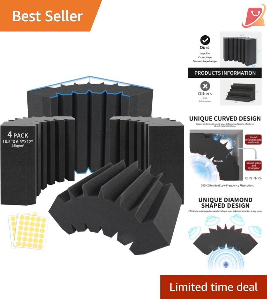4 Pack Acoustic Bass Traps Corner Foam Panels Soundproof Wall Home Theater